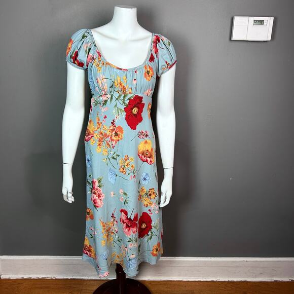 ASTR dress XS floral Milkmaid empire waist pixie blue cottagecore puff sleeve - Picture 1 of 10